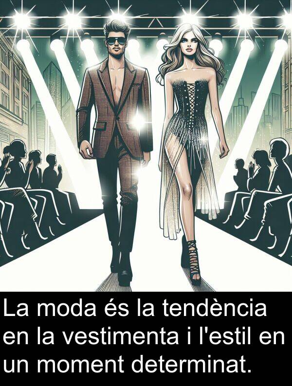 vestimenta: La moda és la tendència en la vestimenta i l'estil en un moment determinat.