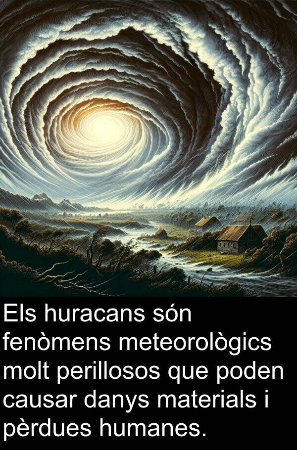 pèrdues: Els huracans són fenòmens meteorològics molt perillosos que poden causar danys materials i pèrdues humanes.