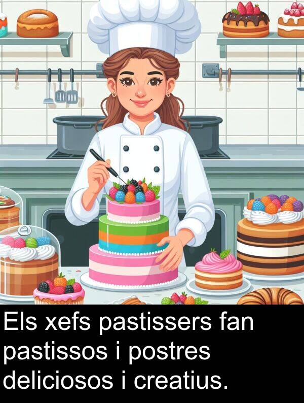 deliciosos: Els xefs pastissers fan pastissos i postres deliciosos i creatius.