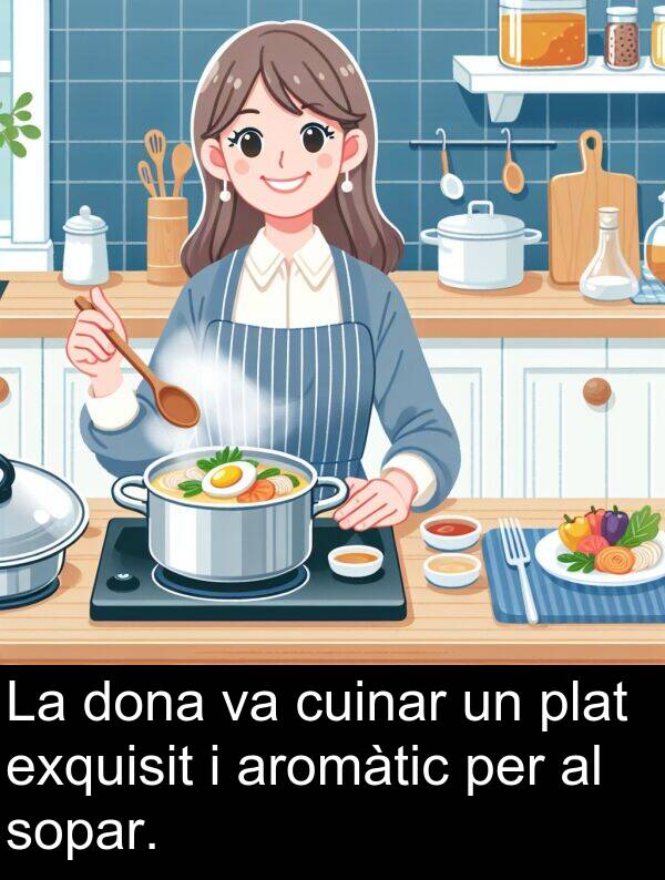 cuinar: La dona va cuinar un plat exquisit i aromàtic per al sopar.