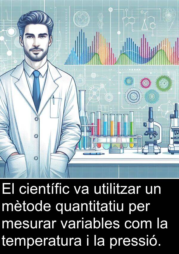 variables: El científic va utilitzar un mètode quantitatiu per mesurar variables com la temperatura i la pressió.