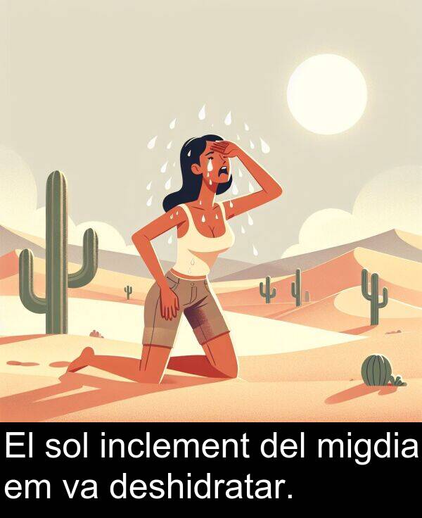 sol: El sol inclement del migdia em va deshidratar.