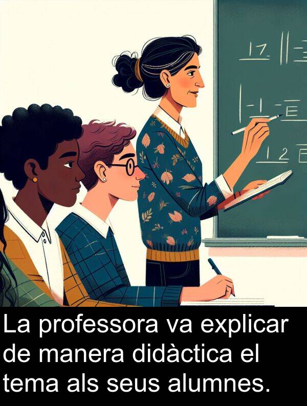 explicar: La professora va explicar de manera didàctica el tema als seus alumnes.