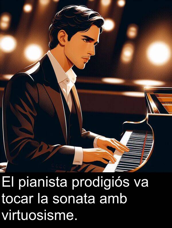 pianista: El pianista prodigiós va tocar la sonata amb virtuosisme.