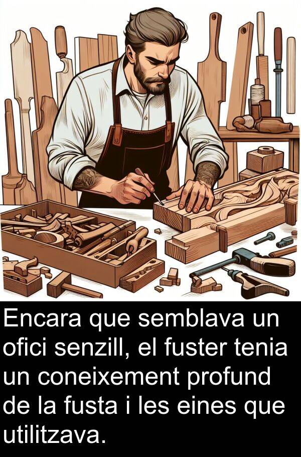 fusta: Encara que semblava un ofici senzill, el fuster tenia un coneixement profund de la fusta i les eines que utilitzava.