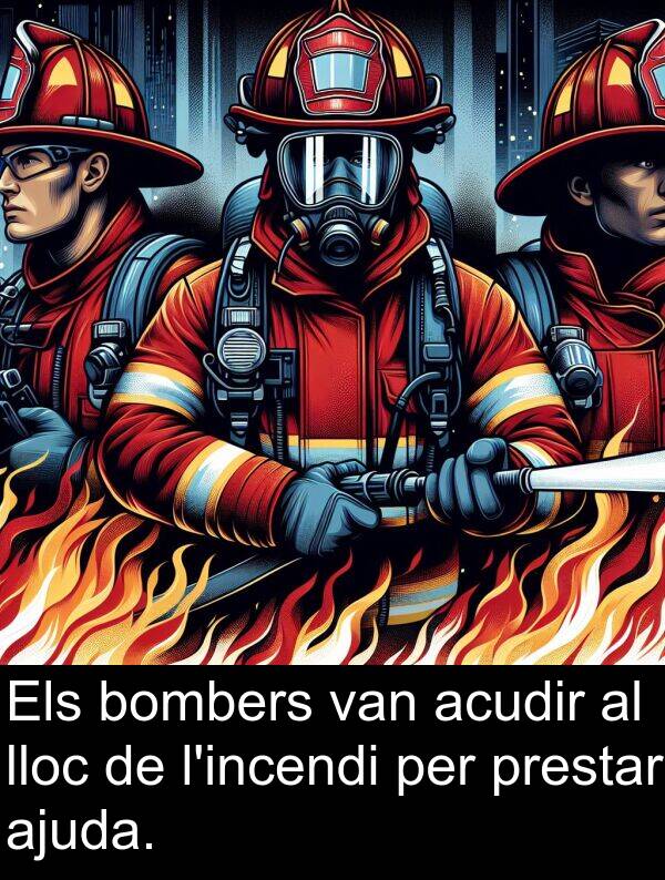 lloc: Els bombers van acudir al lloc de l'incendi per prestar ajuda.