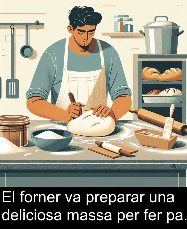 deliciosa: El forner va preparar una deliciosa massa per fer pa.