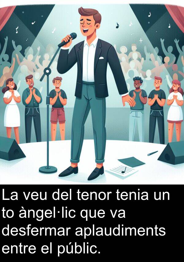 tenia: La veu del tenor tenia un to àngel·lic que va desfermar aplaudiments entre el públic.