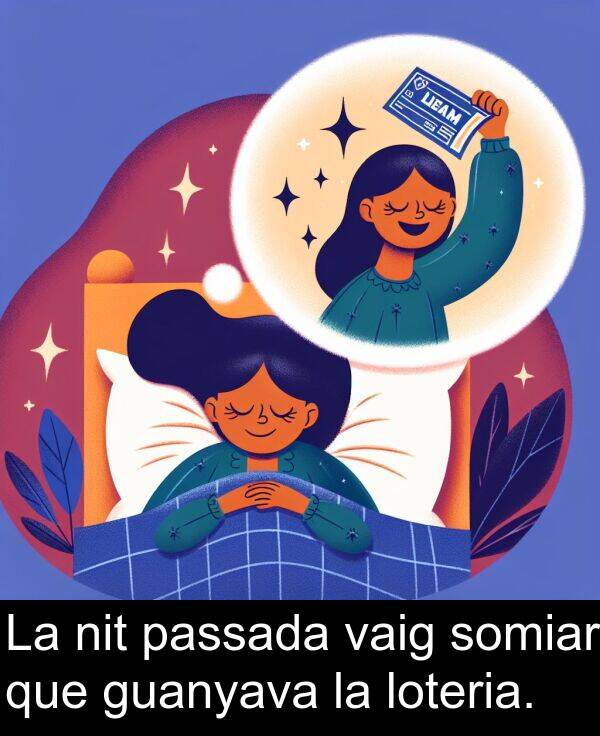 somiar: La nit passada vaig somiar que guanyava la loteria.