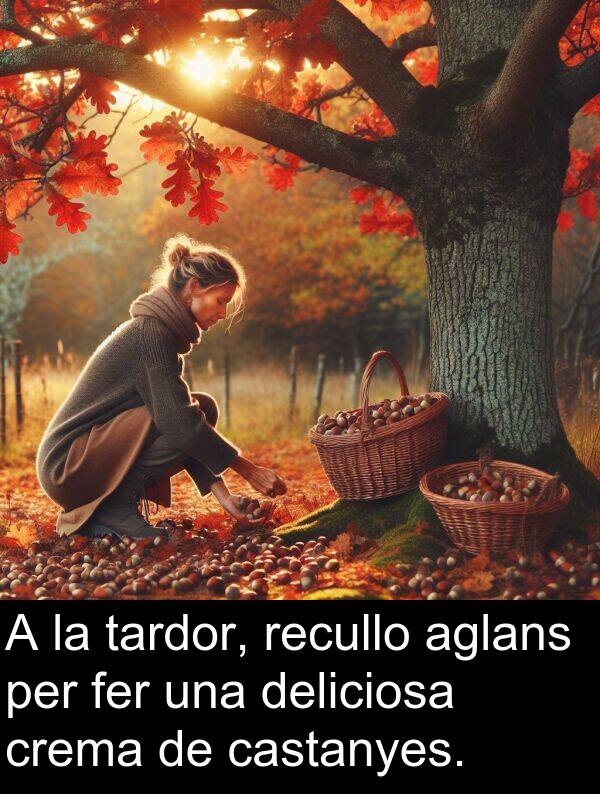 tardor: A la tardor, recullo aglans per fer una deliciosa crema de castanyes.