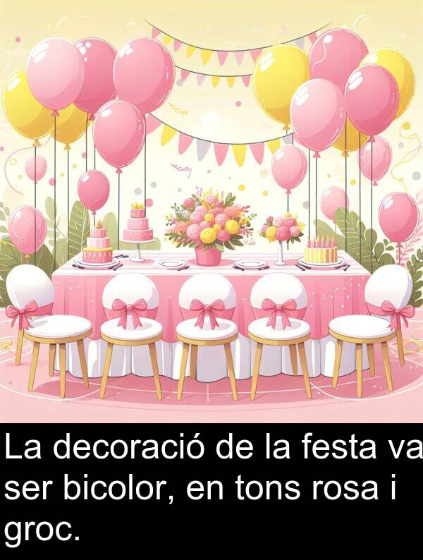groc: La decoració de la festa va ser bicolor, en tons rosa i groc.