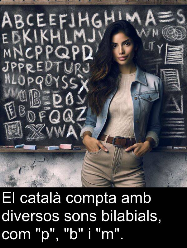 diversos: El català compta amb diversos sons bilabials, com "p", "b" i "m".