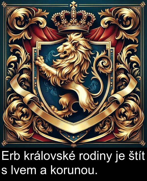 lvem: Erb královské rodiny je štít s lvem a korunou.