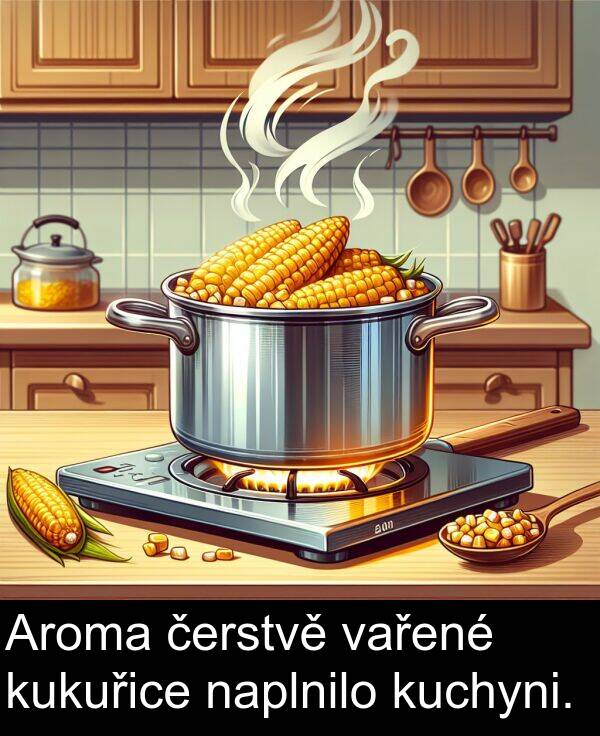 vařené: Aroma čerstvě vařené kukuřice naplnilo kuchyni.
