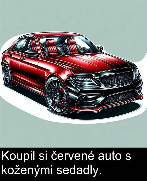 auto: Koupil si červené auto s koženými sedadly.