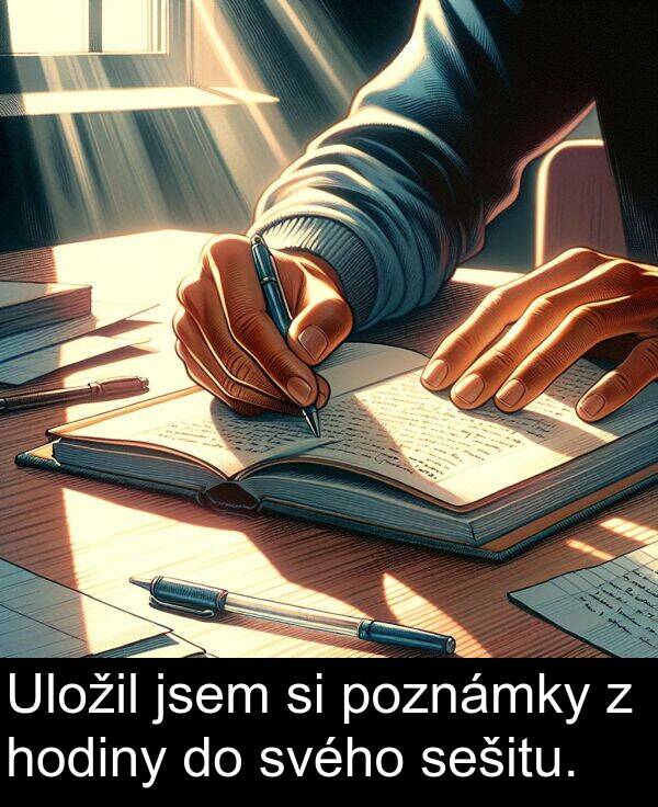 svého: Uložil jsem si poznámky z hodiny do svého sešitu.