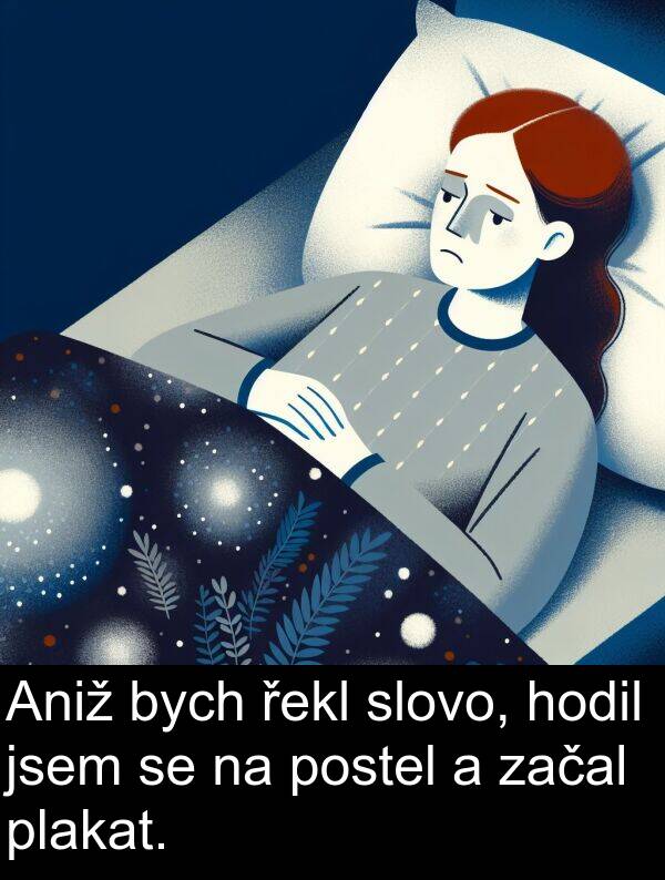 začal: Aniž bych řekl slovo, hodil jsem se na postel a začal plakat.