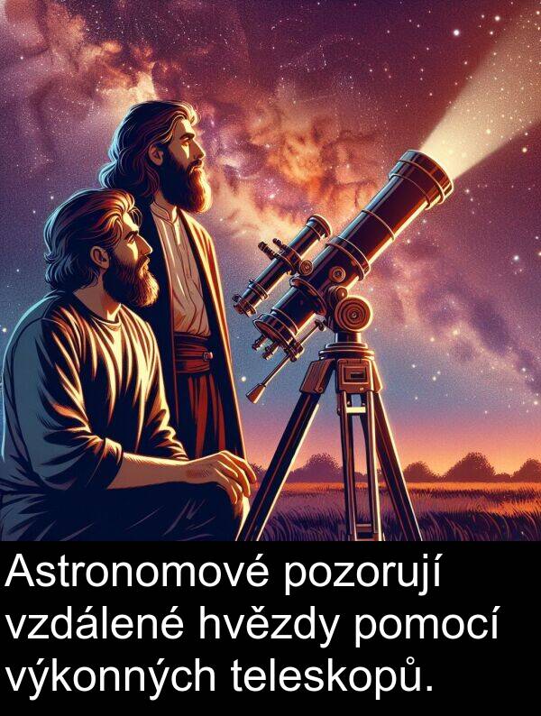 pozorují: Astronomové pozorují vzdálené hvězdy pomocí výkonných teleskopů.