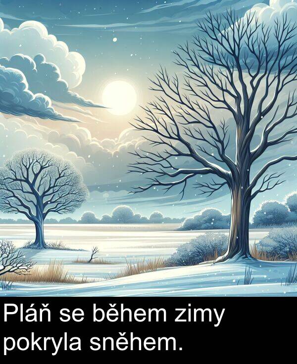 zimy: Pláň se během zimy pokryla sněhem.