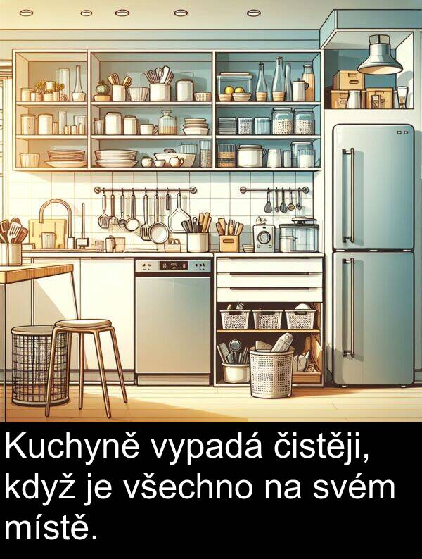 čistěji: Kuchyně vypadá čistěji, když je všechno na svém místě.