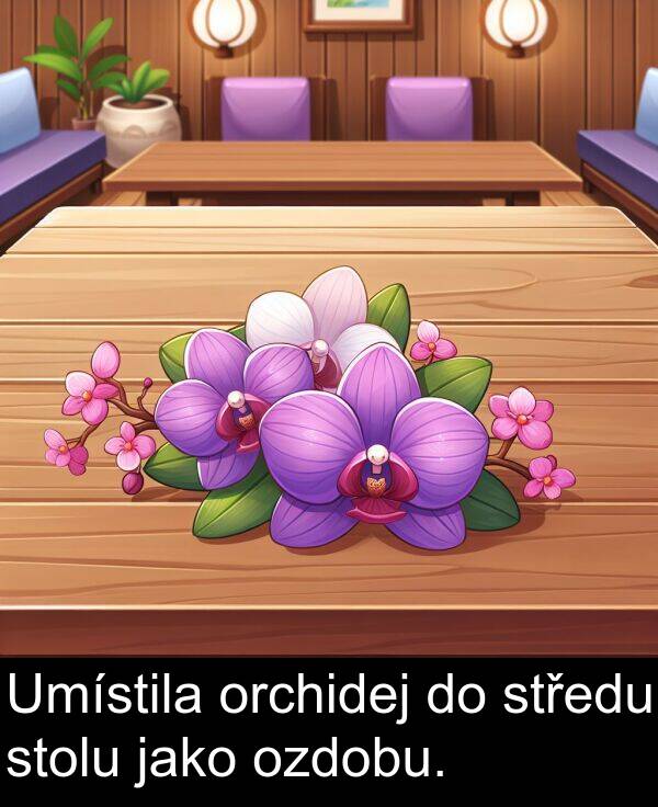 stolu: Umístila orchidej do středu stolu jako ozdobu.