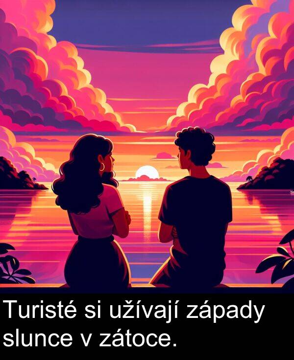 zátoce: Turisté si užívají západy slunce v zátoce.