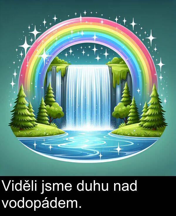 nad: Viděli jsme duhu nad vodopádem.