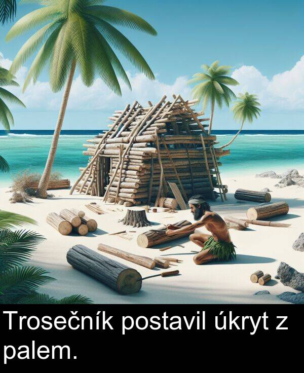 palem: Trosečník postavil úkryt z palem.