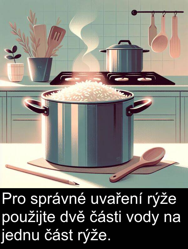 části: Pro správné uvaření rýže použijte dvě části vody na jednu část rýže.