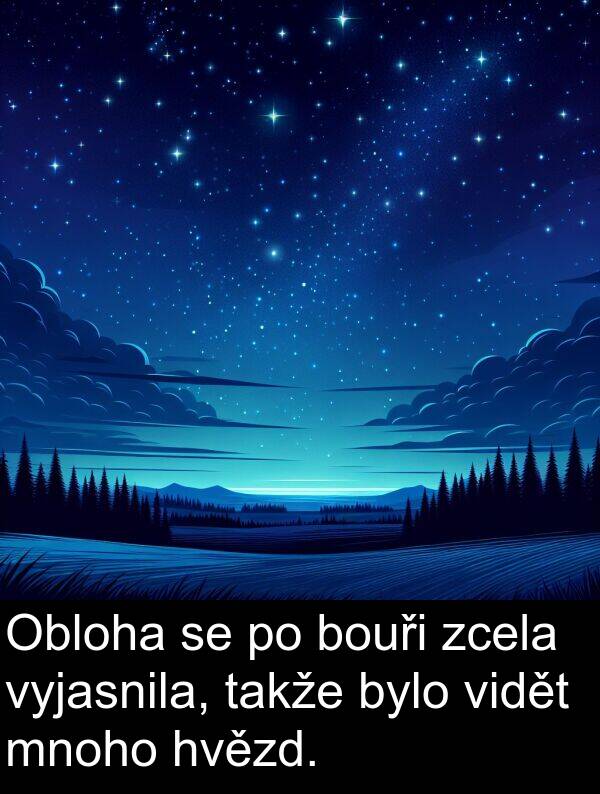 vyjasnila: Obloha se po bouři zcela vyjasnila, takže bylo vidět mnoho hvězd.