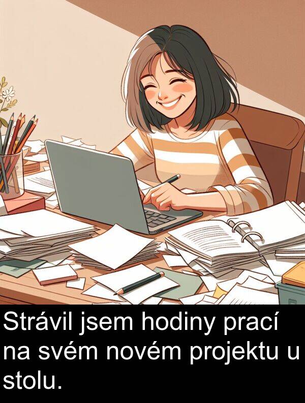 svém: Strávil jsem hodiny prací na svém novém projektu u stolu.