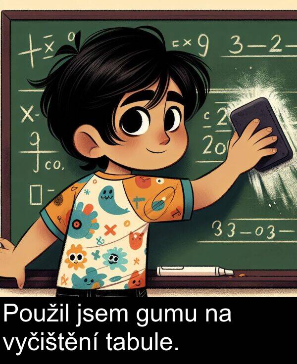 gumu: Použil jsem gumu na vyčištění tabule.