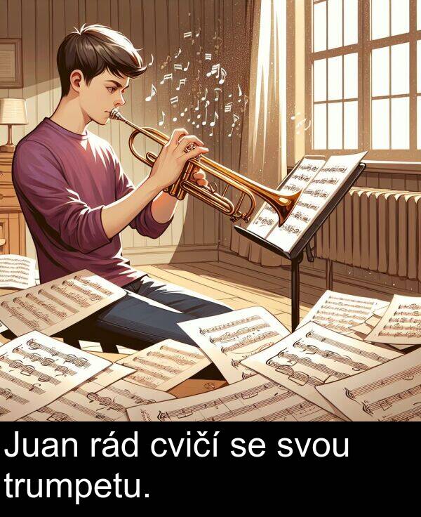rád: Juan rád cvičí se svou trumpetu.