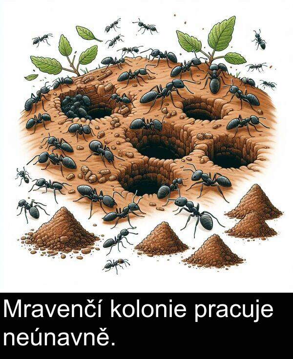 neúnavně: Mravenčí kolonie pracuje neúnavně.
