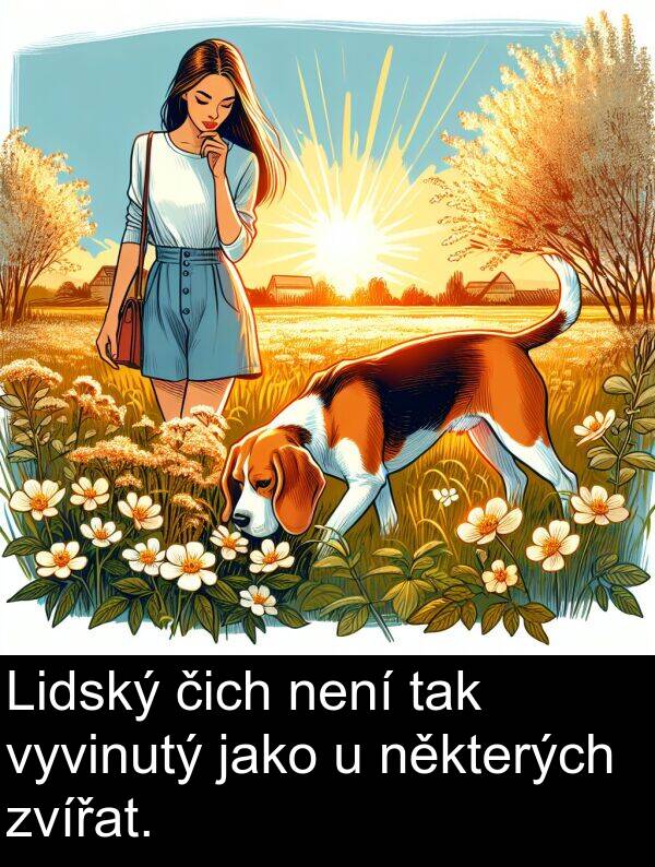 tak: Lidský čich není tak vyvinutý jako u některých zvířat.
