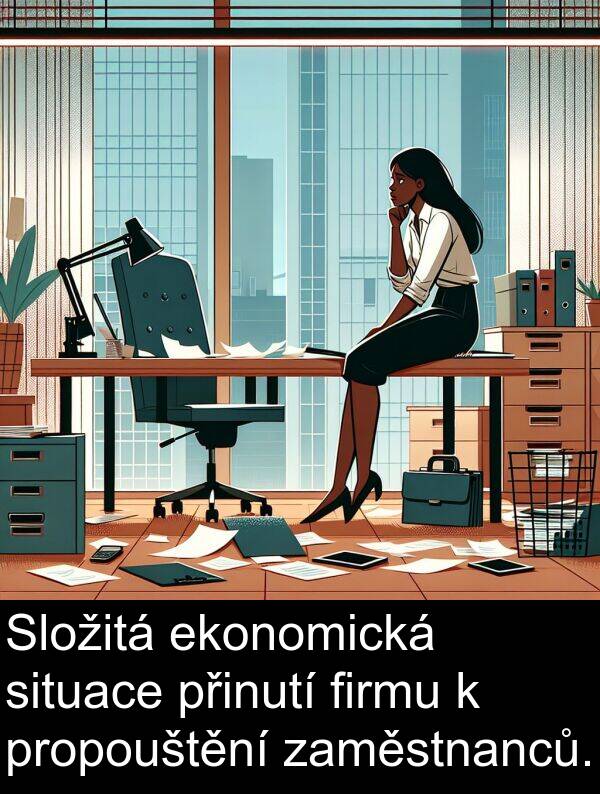 ekonomická: Složitá ekonomická situace přinutí firmu k propouštění zaměstnanců.
