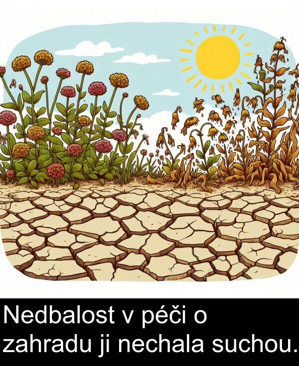 zahradu: Nedbalost v péči o zahradu ji nechala suchou.