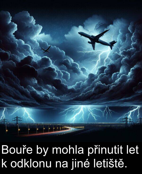 přinutit: Bouře by mohla přinutit let k odklonu na jiné letiště.
