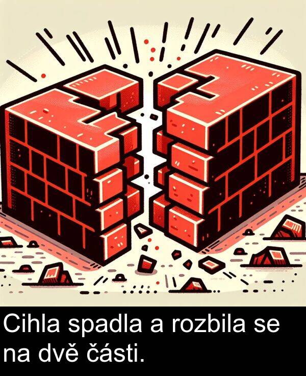 části: Cihla spadla a rozbila se na dvě části.