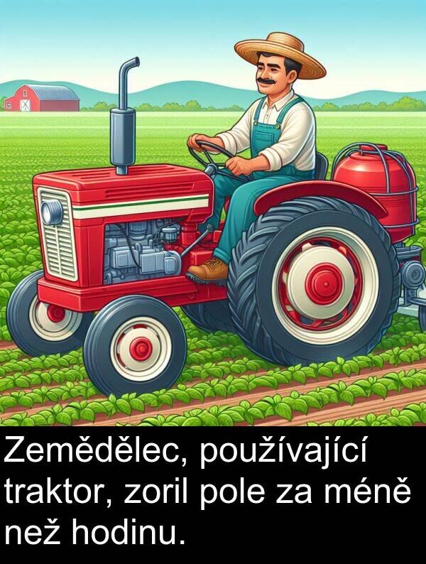 používající: Zemědělec, používající traktor, zoril pole za méně než hodinu.