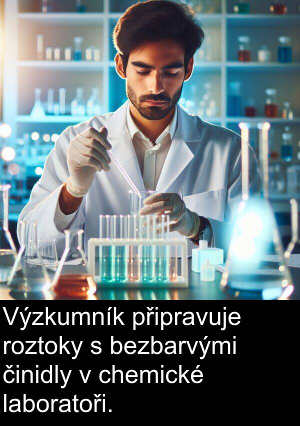 chemické: Výzkumník připravuje roztoky s bezbarvými činidly v chemické laboratoři.