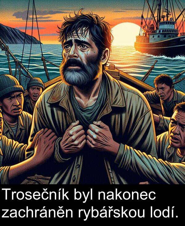 lodí: Trosečník byl nakonec zachráněn rybářskou lodí.