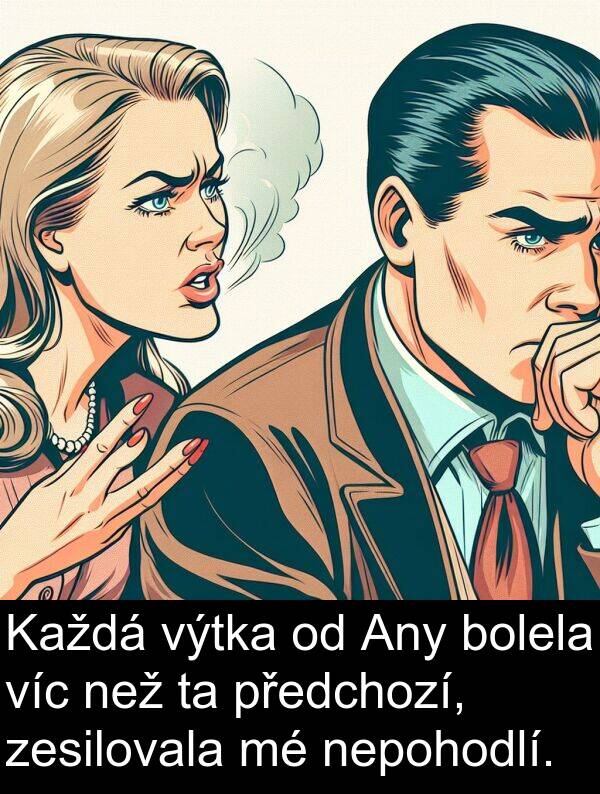 výtka: Každá výtka od Any bolela víc než ta předchozí, zesilovala mé nepohodlí.
