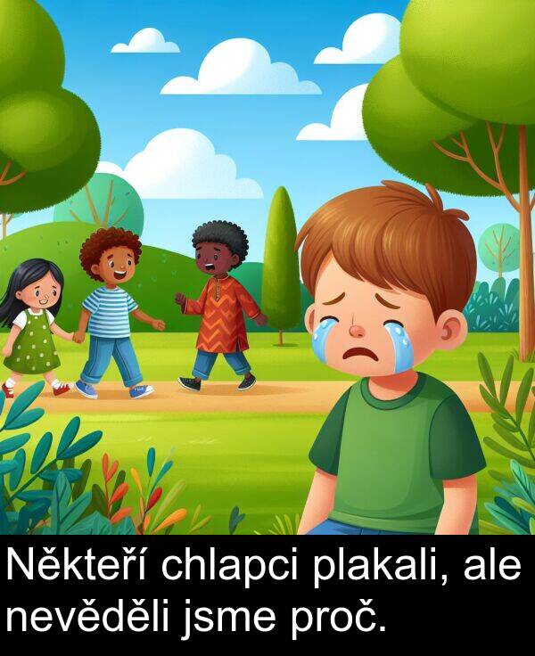 ale: Někteří chlapci plakali, ale nevěděli jsme proč.