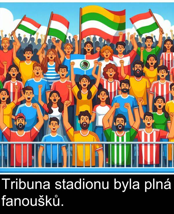 fanoušků: Tribuna stadionu byla plná fanoušků.