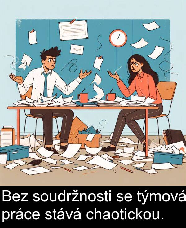 chaotickou: Bez soudržnosti se týmová práce stává chaotickou.