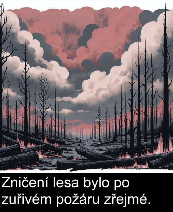 bylo: Zničení lesa bylo po zuřivém požáru zřejmé.