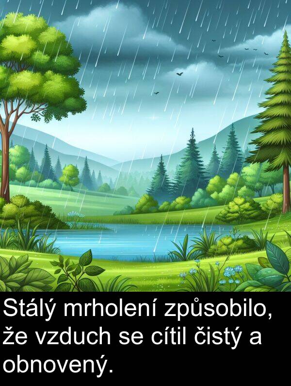 cítil: Stálý mrholení způsobilo, že vzduch se cítil čistý a obnovený.