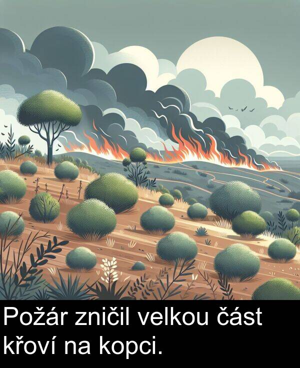 část: Požár zničil velkou část křoví na kopci.