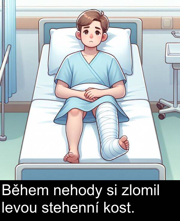stehenní: Během nehody si zlomil levou stehenní kost.